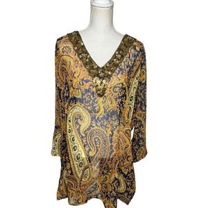 Soft Surroundings Beautiful Sheer Dress Kaftan Beaded Sequined Size 3XL